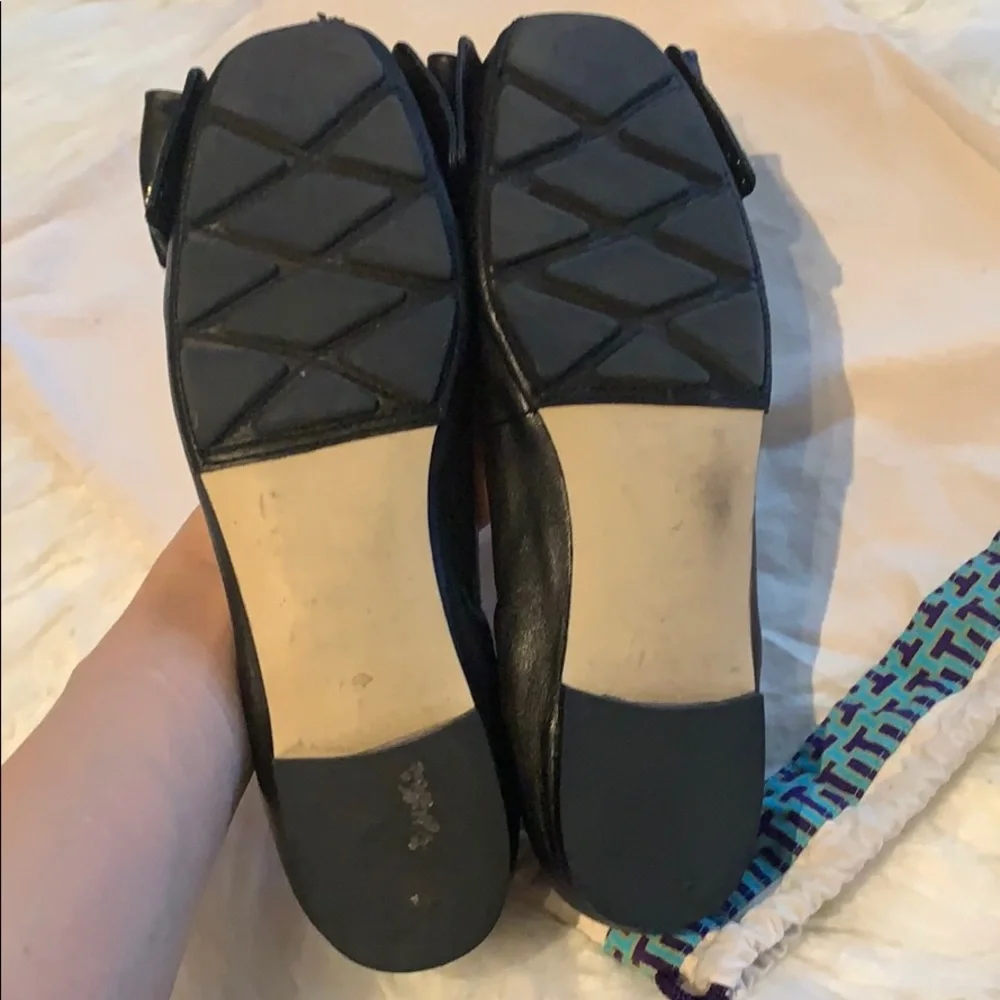 Tory Burch Black Leather Bow Ballet Flats